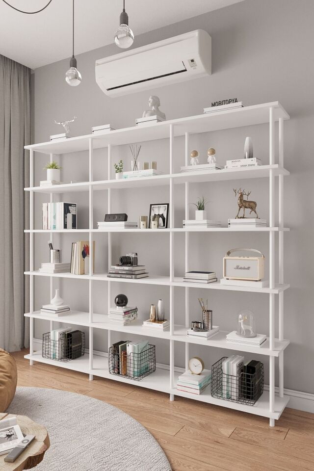 Mobitopya Çevir Kur 200 cm  Kitaplık | Modern, Fonksiyonel, Estetik Beyaz - Beyaz Demir