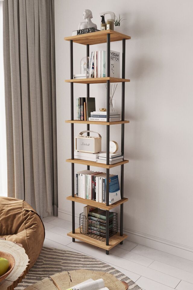 Mobitopya Çevir Kur 45 cm  Kitaplık | Modern, Fonksiyonel, Estetik Atlantik Çam - Siyah Demir