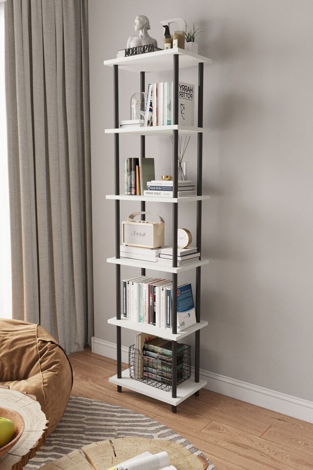 Mobitopya Çevir Kur 45 cm  Kitaplık | Modern, Fonksiyonel, Estetik Beyaz - Siyah Demir