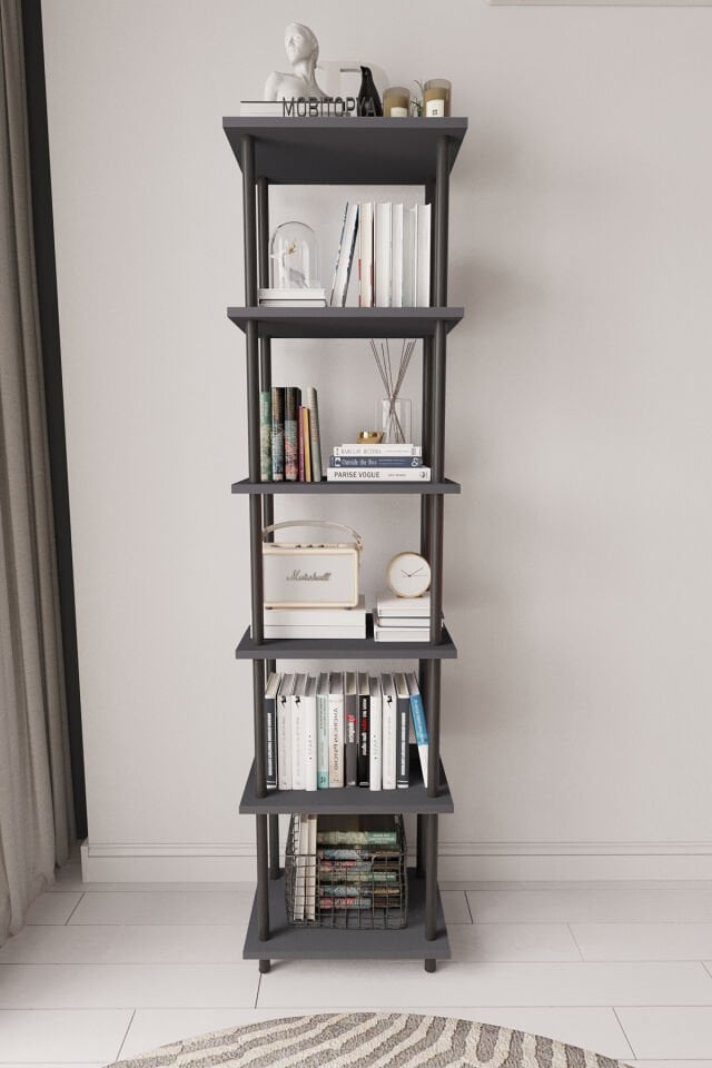 Mobitopya Çevir Kur 45 cm  Kitaplık | Modern, Fonksiyonel, Estetik Antrasit - Siyah Demir