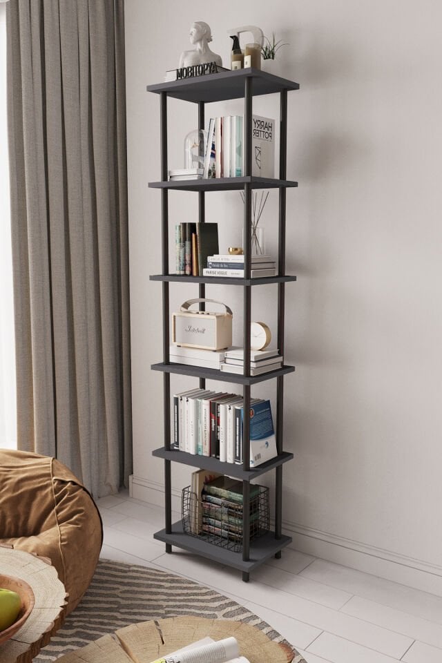 Mobitopya Çevir Kur 45 cm  Kitaplık | Modern, Fonksiyonel, Estetik Antrasit - Siyah Demir