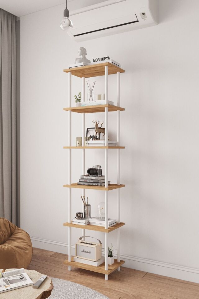 Mobitopya Çevir Kur 45 cm  Kitaplık | Modern, Fonksiyonel, Estetik Atlantik Çam - Beyaz Demir