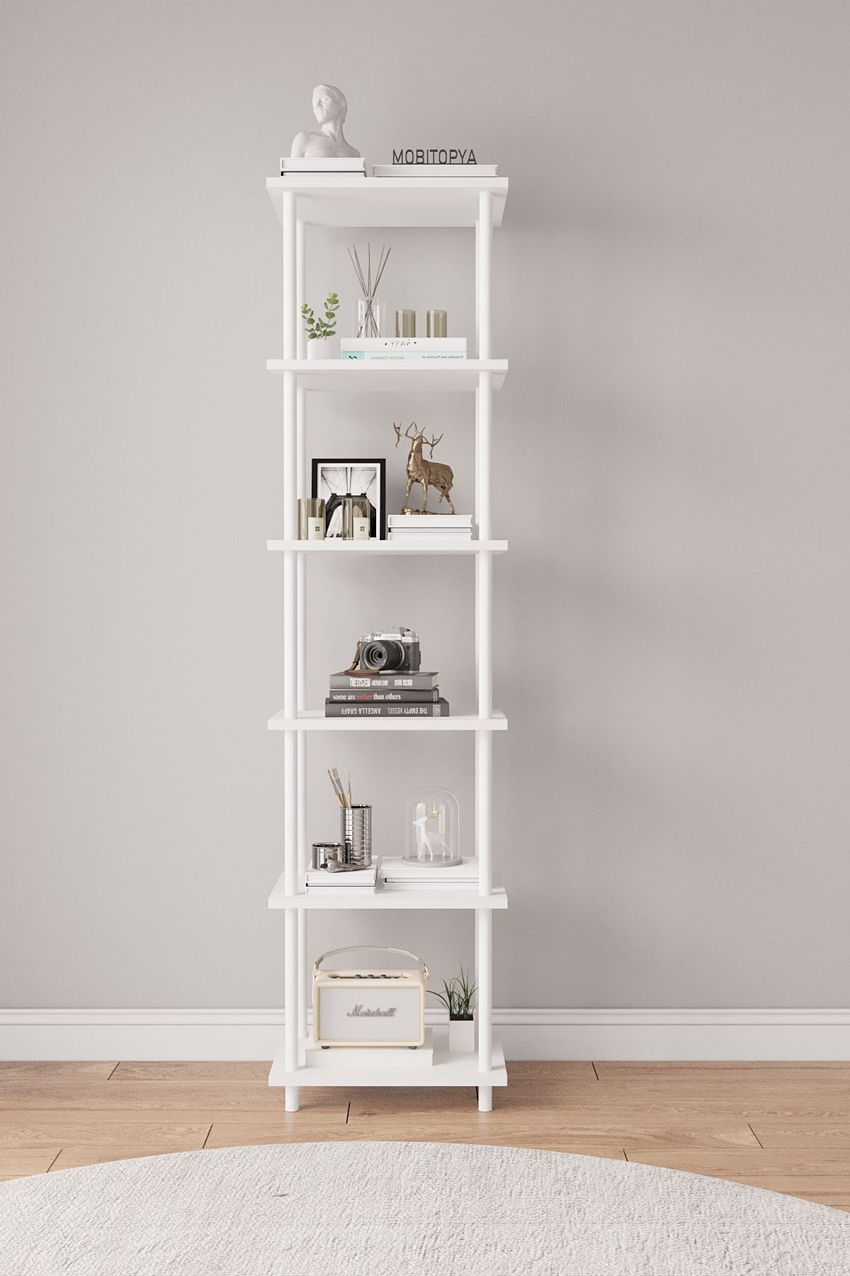 Mobitopya Çevir Kur 45 cm  Kitaplık | Modern, Fonksiyonel, Estetik Beyaz - Beyaz Demir