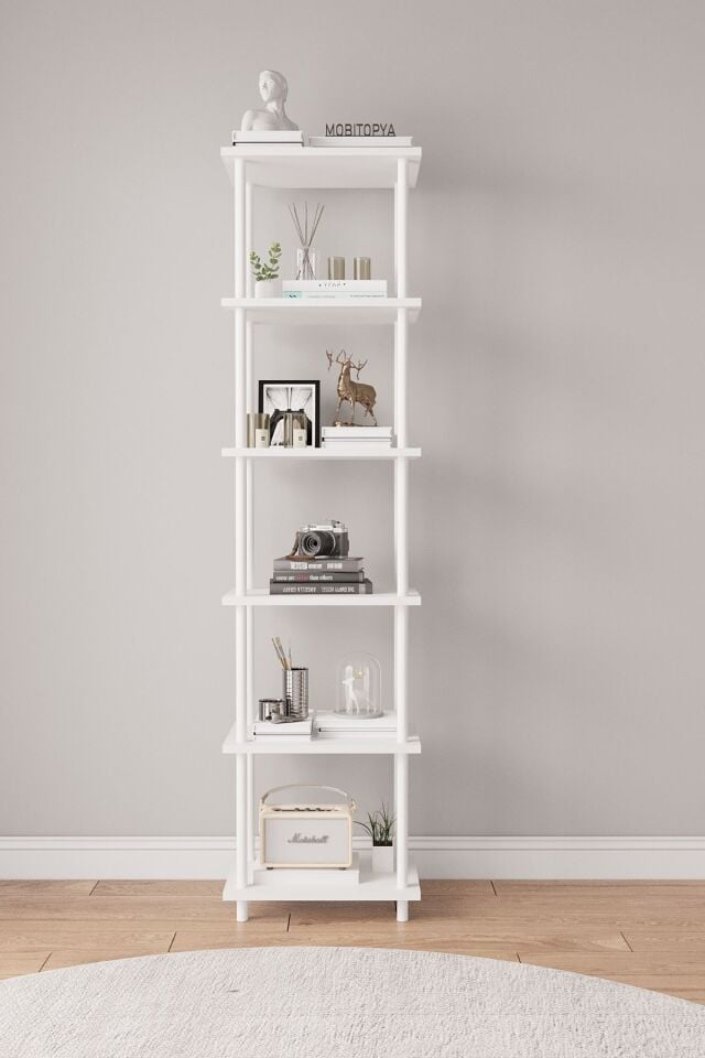 Mobitopya Çevir Kur 45 cm  Kitaplık | Modern, Fonksiyonel, Estetik Beyaz - Beyaz Demir