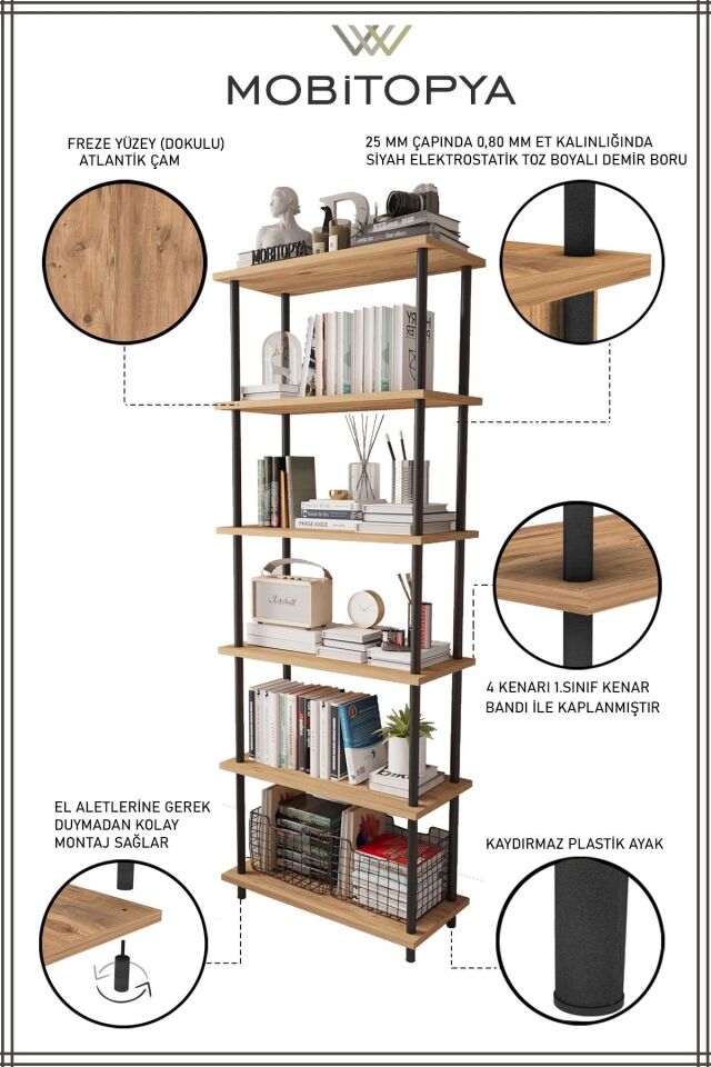 Mobitopya Çevir Kur   65 cm  Kitapık | Modern, Fonksiyonel, Estetik Atlantik Çam