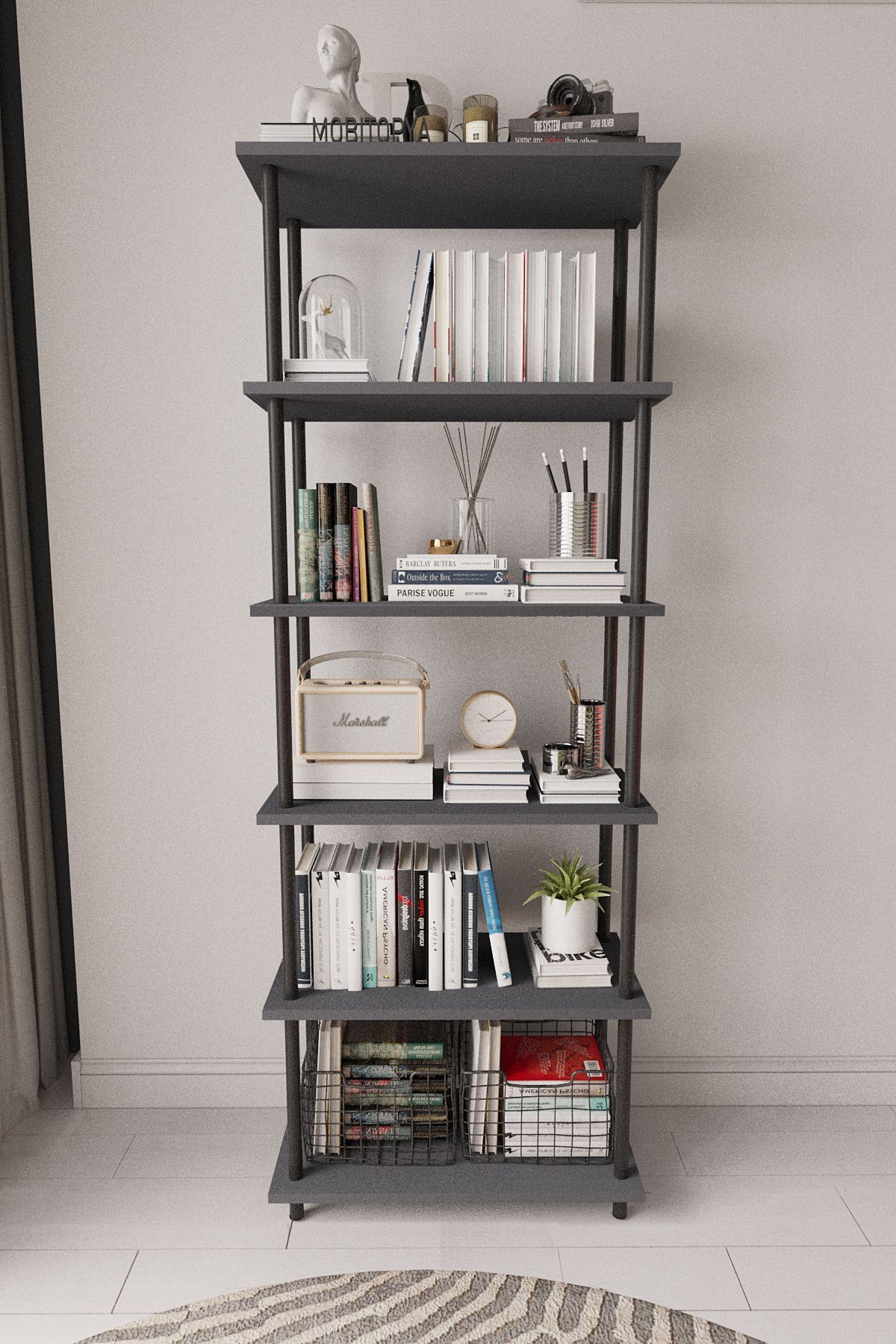 Mobitopya Çevir Kur   65 cm  Kitaplık | Modern, Fonksiyonel, Estetik Antrasit