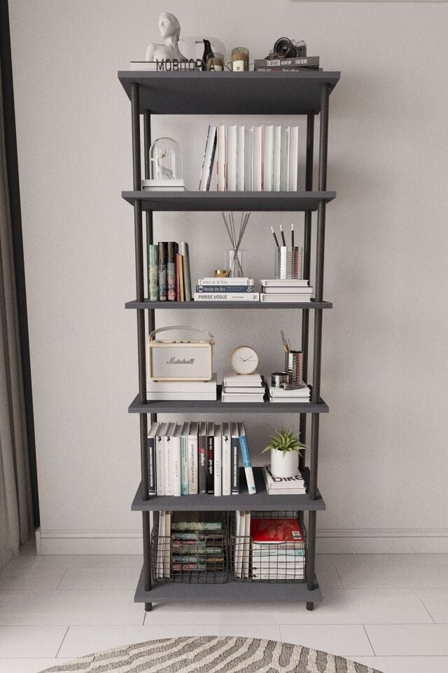 Mobitopya Çevir Kur   65 cm  Kitaplık | Modern, Fonksiyonel, Estetik Antrasit