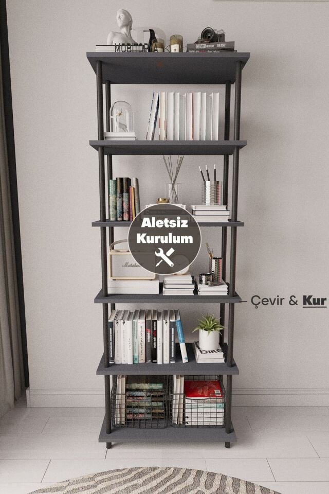 Mobitopya Çevir Kur   65 cm  Kitaplık | Modern, Fonksiyonel, Estetik Antrasit