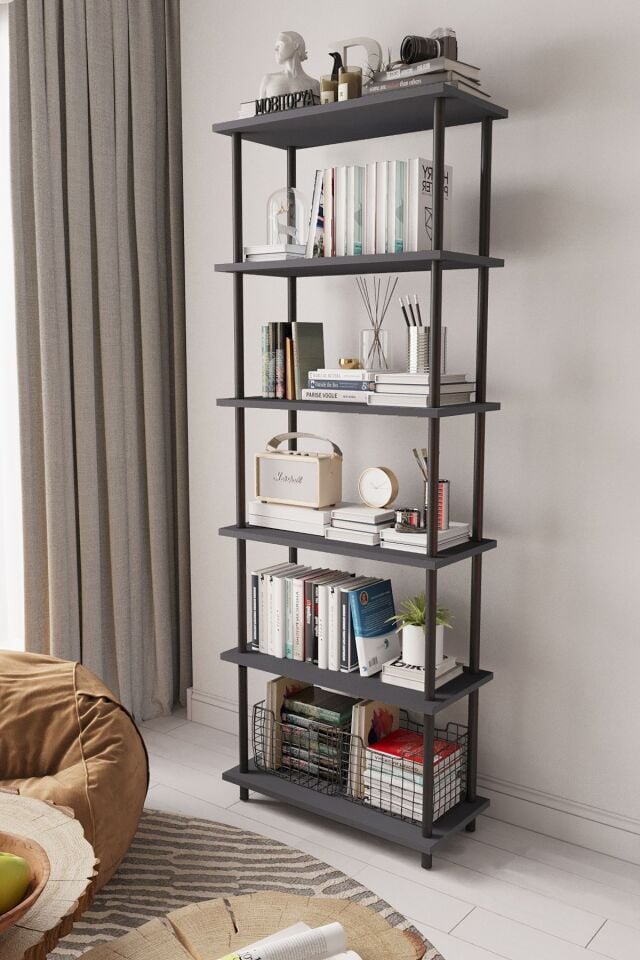 Mobitopya Çevir Kur   65 cm  Kitaplık | Modern, Fonksiyonel, Estetik Antrasit