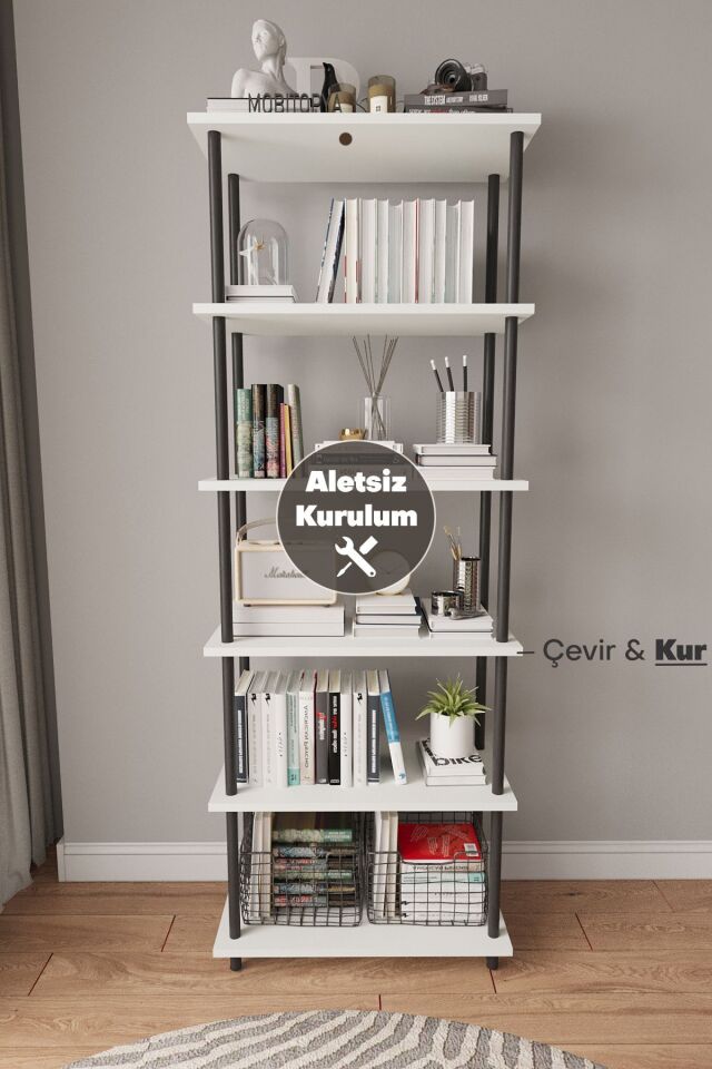 Mobitopya Çevir Kur   65 cm  Kitapık | Modern, Fonksiyonel, Estetik Beyaz