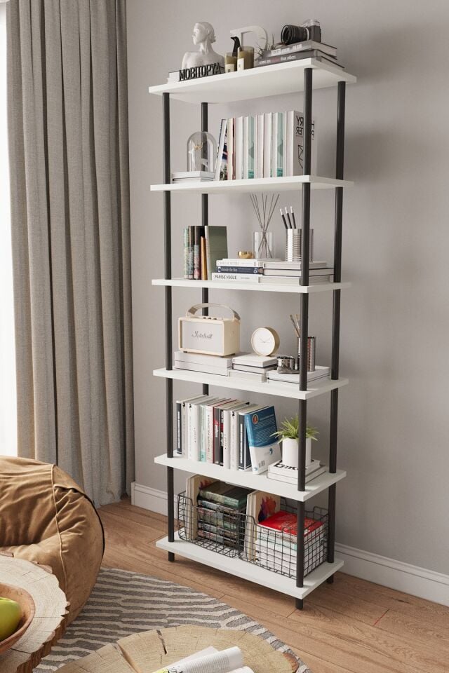 Mobitopya Çevir Kur   65 cm  Kitapık | Modern, Fonksiyonel, Estetik Beyaz