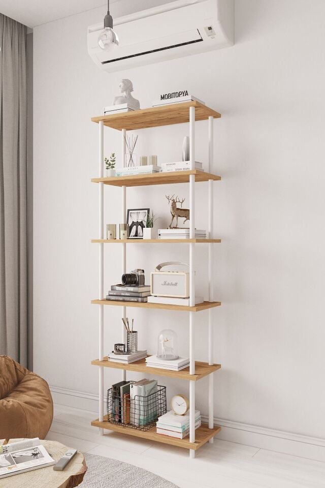 Mobitopya Çevir Kur   65 cm  Kitaplık | Modern, Fonksiyonel, Estetik Atlantik Çam - Beyaz Demir