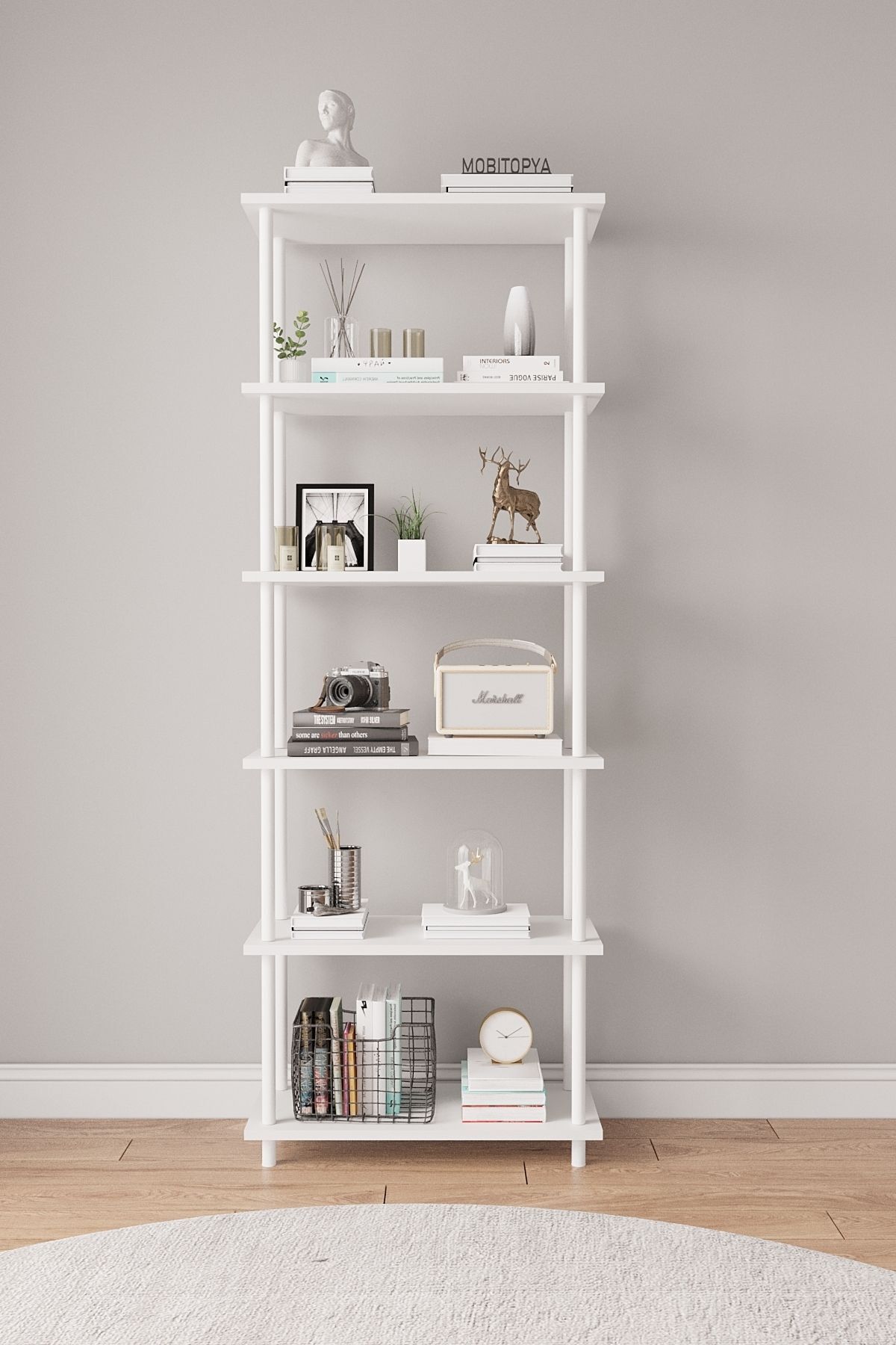 Mobitopya Çevir Kur   65 cm  Kitaplık | Modern, Fonksiyonel, Estetik Beyaz - Beyaz Demir