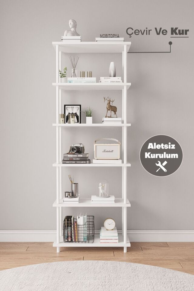 Mobitopya Çevir Kur   65 cm  Kitaplık | Modern, Fonksiyonel, Estetik Beyaz - Beyaz Demir