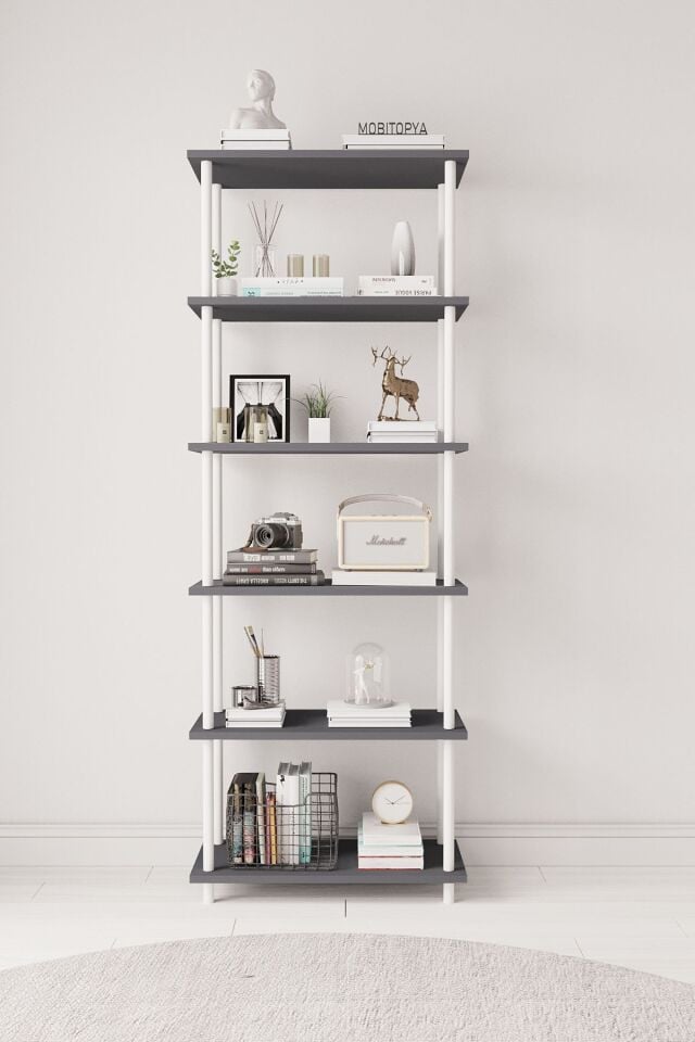 Mobitopya Çevir Kur   65 cm  Kitaplık | Modern, Fonksiyonel, Estetik Antrasit - Beyaz Demir