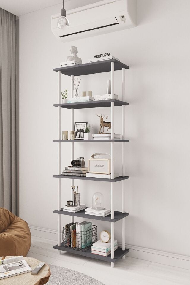 Mobitopya Çevir Kur   65 cm  Kitaplık | Modern, Fonksiyonel, Estetik Antrasit - Beyaz Demir