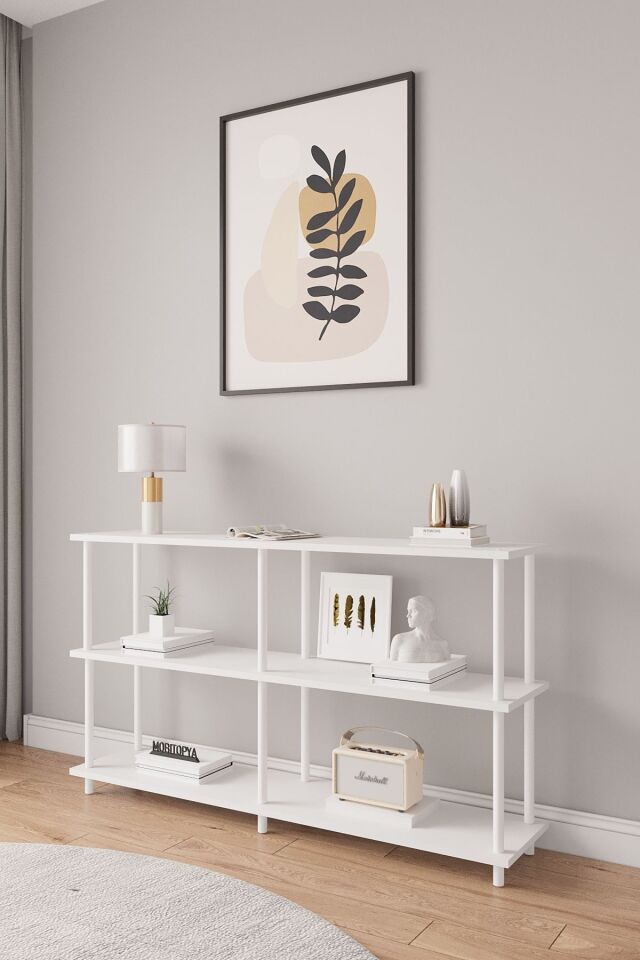 Mobitopya Çevir Kur  150 cm Raflı Konsol | Modern, Fonksiyonel, Estetik Beyaz - Beyaz Demir