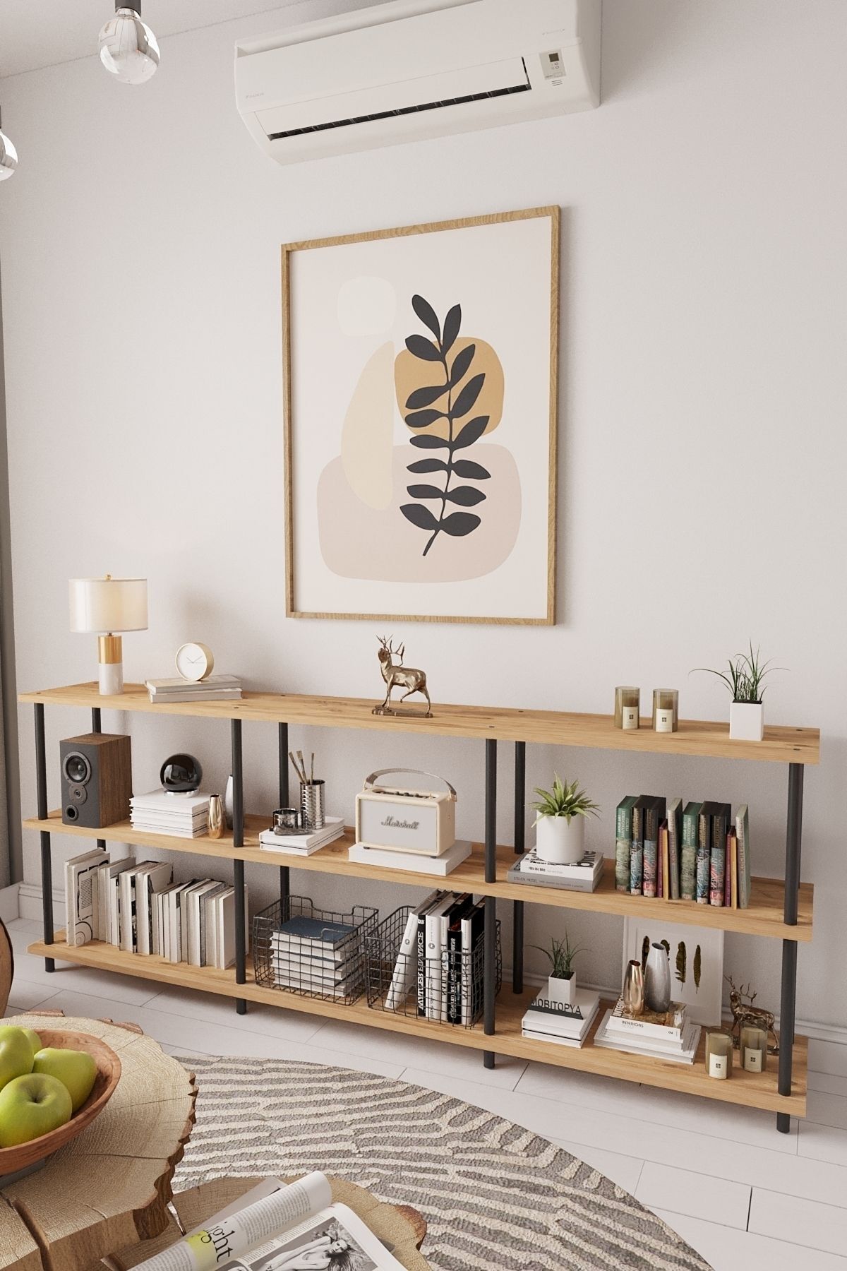Mobitopya Çevir Kur  200 cm Raflı Konsol | Modern, Fonksiyonel, Estetik Atlantik Çam - Siyah Demir