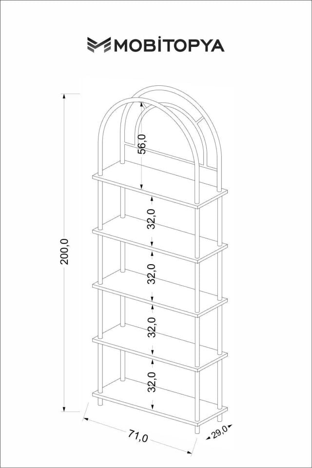 Mobitopya Çevir Kur Bohem Kitaplık | Çok Amaçlı 5 Raflı Dekoratif Dolap 199x71x29 Cm Antrasit - Beyaz Demir