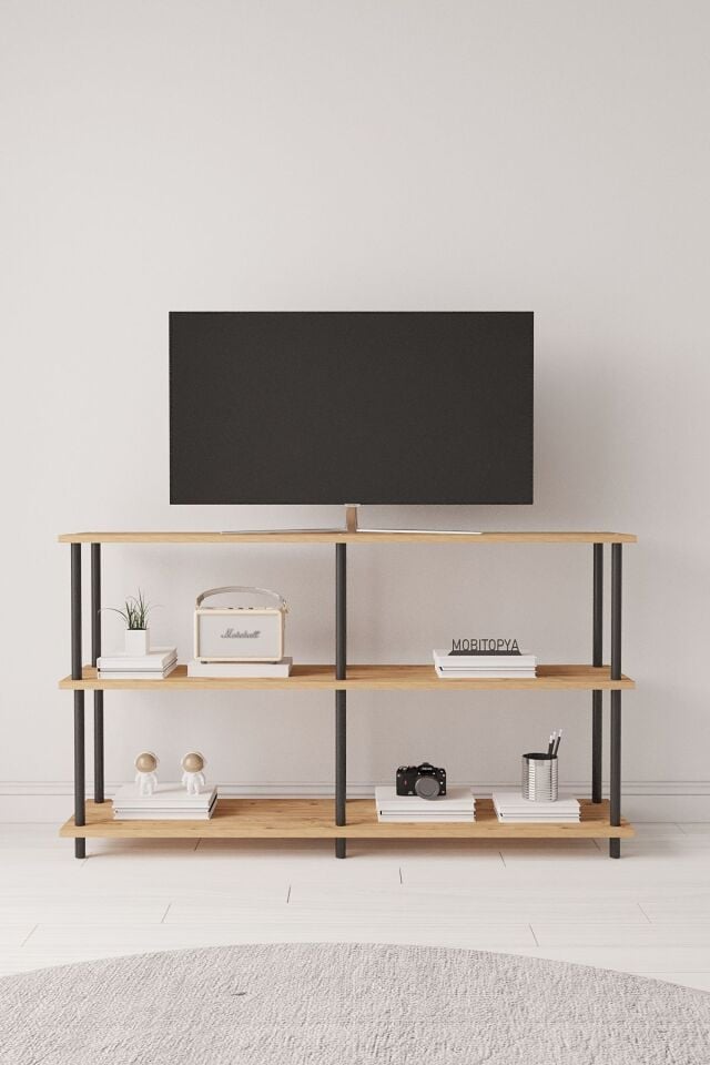 Çevir Kur 150 cm Tv Ünitesi | Açık Raflı Tv Sehpası Ve Çok Amaçlı Düzenleyici Atlantik Çam