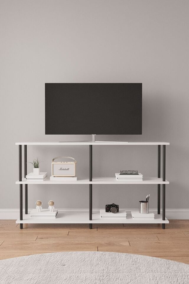 Çevir Kur 150 cm Tv Ünitesi | Açık Raflı Tv Sehpası Ve Çok Amaçlı Düzenleyici Beyaz