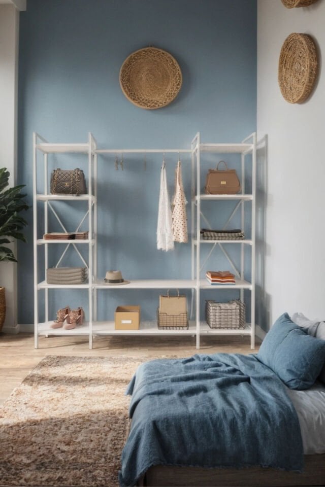 Mobitopya Nilamu Elbise Dolabı | Metal Gövdeli Açık Askılık & Organizer Dolap 175x170x34 Cm Beyaz - Beyaz Demir