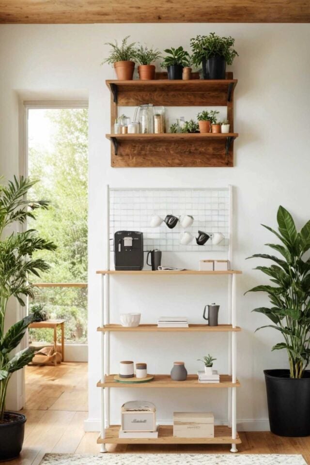 Mobitopya Çevir Kur Antrasit 4 Raflı Kahve Köşesi Dolabı | Mutfak Düzenleyici Stand 71x167x35 Cm Atlantik Çam-Beyaz Demir