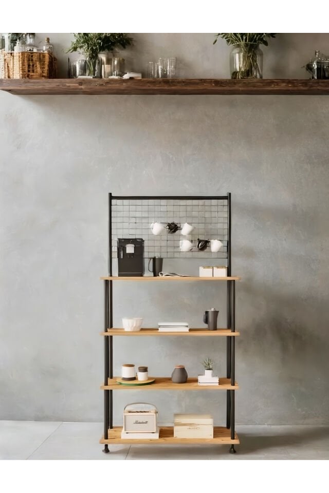 Mobitopya Çevir Kur Atlantik Çam 4 Raflı Kahve Köşesi Dolabı | Mutfak Düzenleyici, Stand, 71x167x35 Cm Atlantik Çam - Siyah Demir