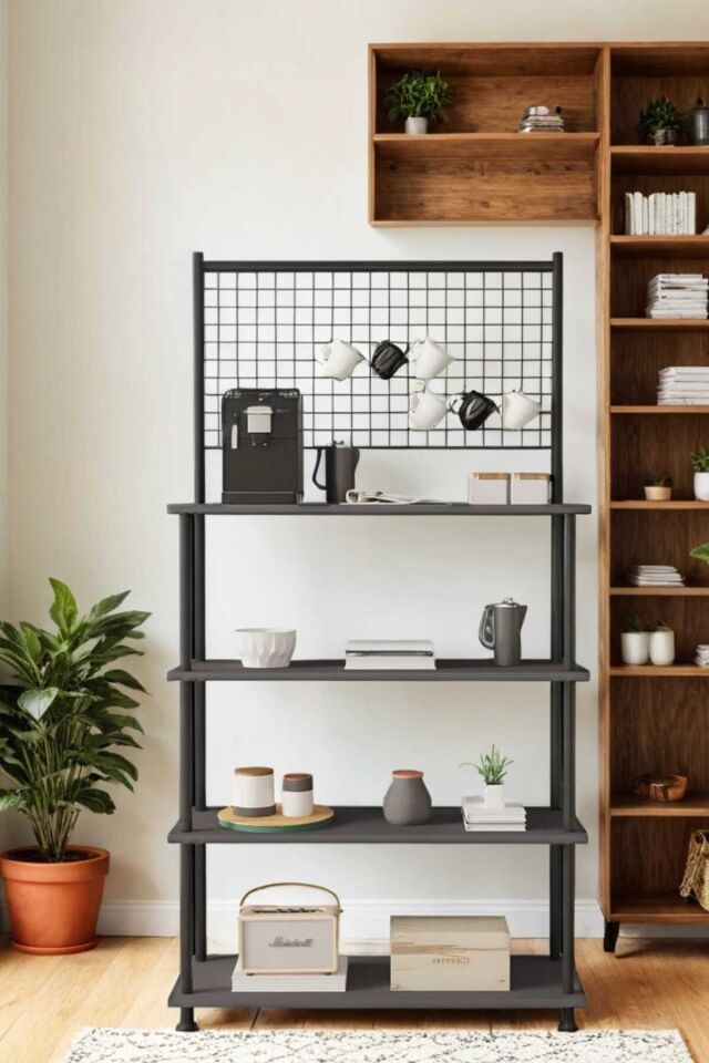 Mobitopya Çevir Kur Atlantik Çam 4 Raflı Kahve Köşesi Dolabı | Mutfak Düzenleyici, Stand, 71x167x35 Cm Antrasit