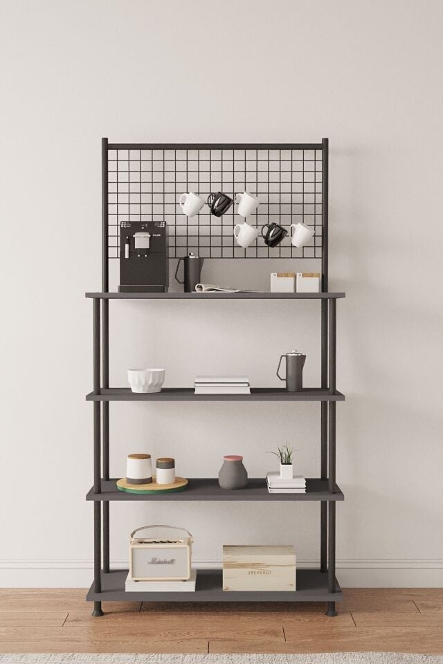 Mobitopya Çevir Kur Atlantik Çam 4 Raflı Kahve Köşesi Dolabı | Mutfak Düzenleyici, Stand, 71x167x35 Cm Antrasit