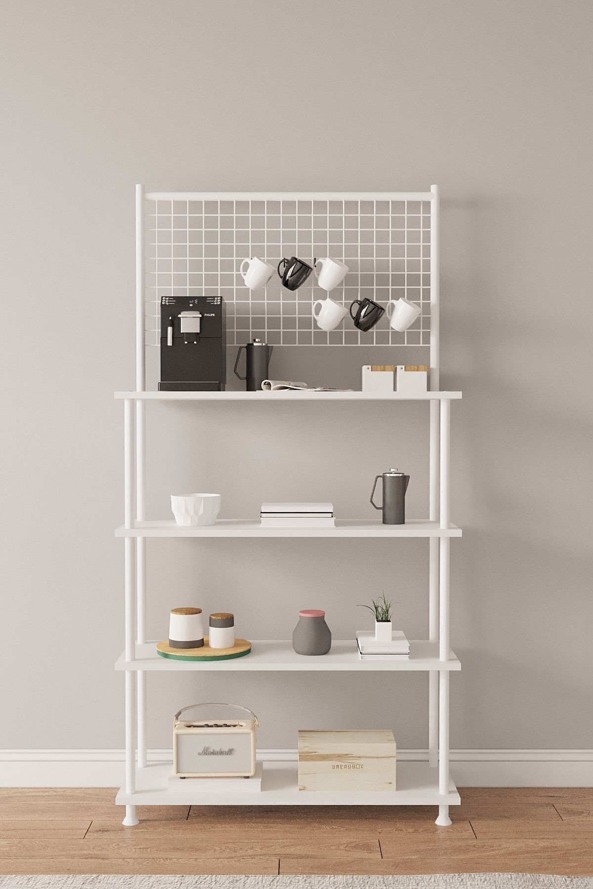 Mobitopya Çevir Kur Antrasit 4 Raflı Kahve Köşesi Dolabı | Mutfak Düzenleyici, Stand, 71x167x35 Cm Beyaz - Beyaz Demir