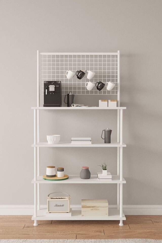 Mobitopya Çevir Kur Antrasit 4 Raflı Kahve Köşesi Dolabı | Mutfak Düzenleyici, Stand, 71x167x35 Cm Beyaz - Beyaz Demir