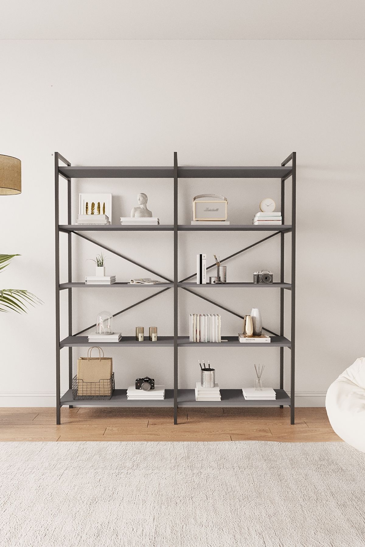 Mobitopya 5 Raflı Kitaplık | Ofis & Ev Için Organizer Raf Ünitesi 150×170×34 Cm Antrasit