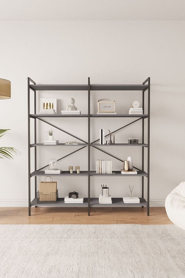 Mobitopya 5 Raflı Kitaplık | Ofis & Ev Için Organizer Raf Ünitesi 150×170×34 Cm Antrasit