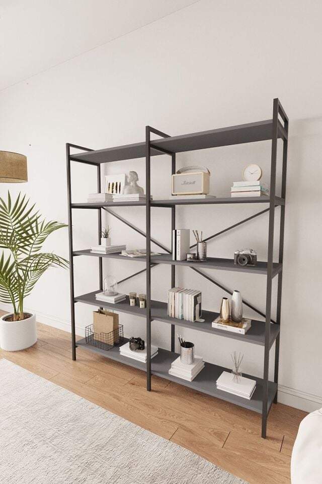 Mobitopya 5 Raflı Kitaplık | Ofis & Ev Için Organizer Raf Ünitesi 150×170×34 Cm Antrasit