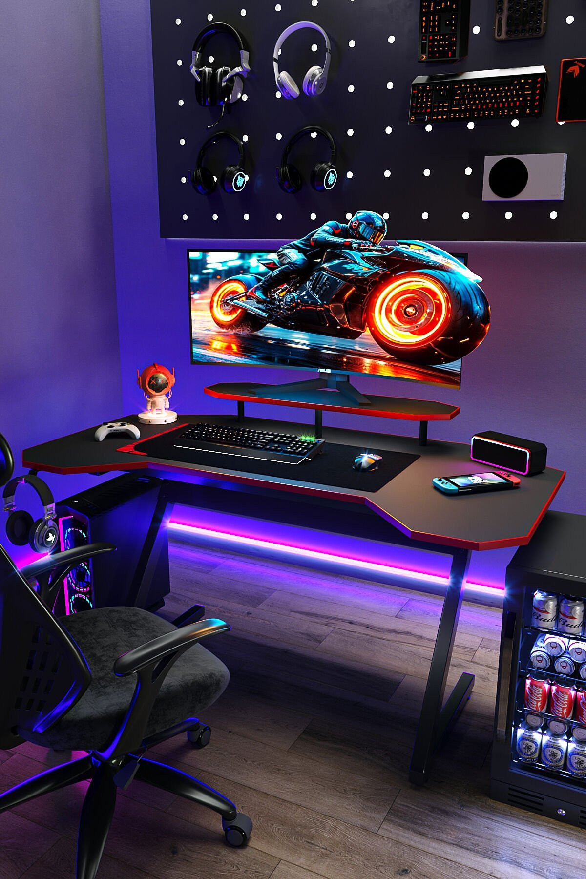 Mobitopya RGB Işıklı Ergonomik Oyuncu Masası – Geniş Alanlı, Monitör Standlı Gaming Bilgisayar Masası