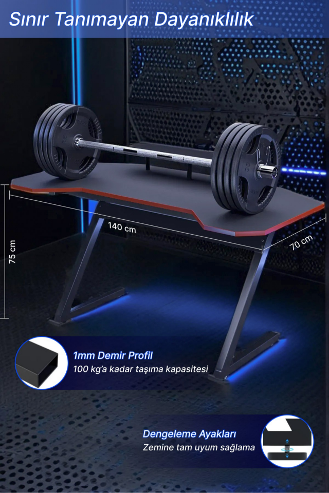 Mobitopya RGB Işıklı Ergonomik Oyuncu Masası – Geniş Alanlı, Monitör Standlı Gaming Bilgisayar Masası