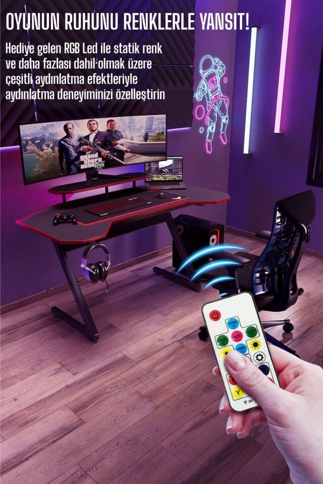 Mobitopya RGB Işıklı Ergonomik Oyuncu Masası – Geniş Alanlı, Monitör Standlı Gaming Bilgisayar Masası