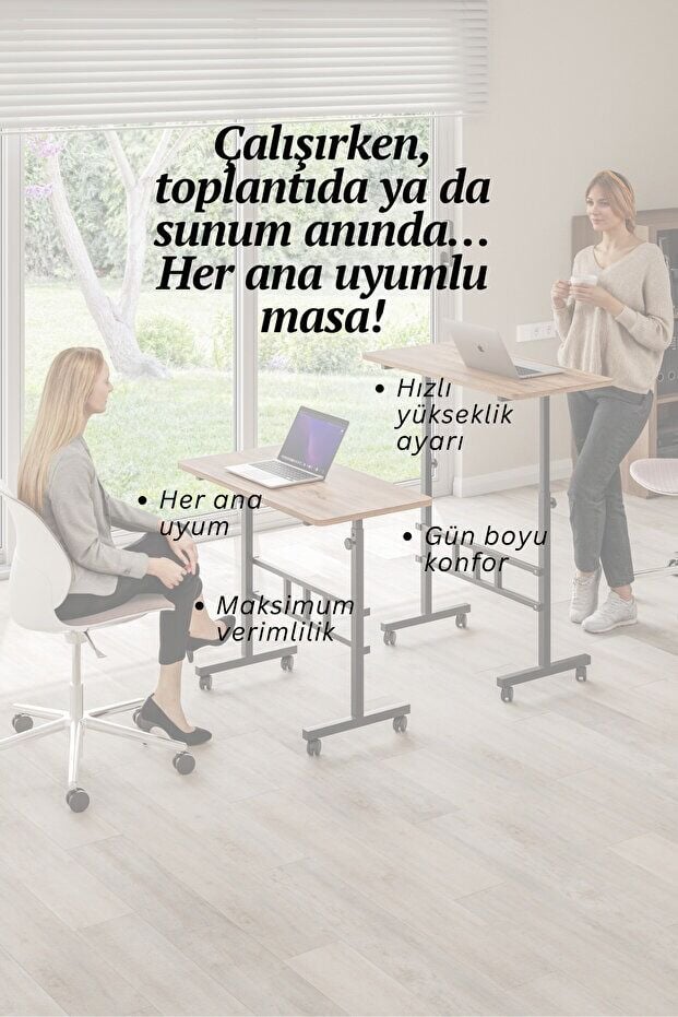 Mobitopya Yükseklik Ayarlı Ergonomik Çalışma Masası Atlantik Çam Siyah Demir – Ev Ofis Bilgisayar Masası