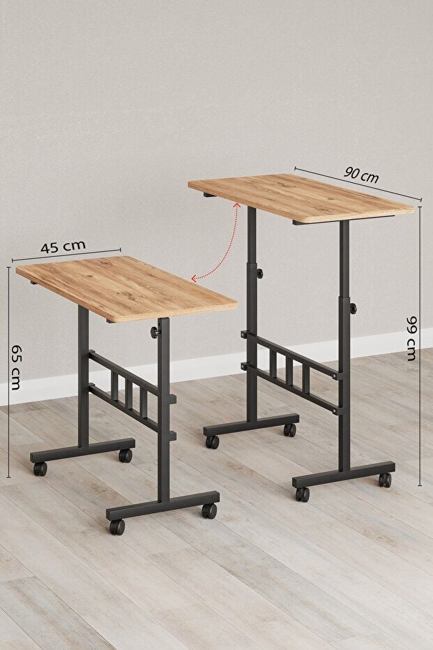 Mobitopya Yükseklik Ayarlı Ergonomik Çalışma Masası Atlantik Çam Siyah Demir – Ev Ofis Bilgisayar Masası