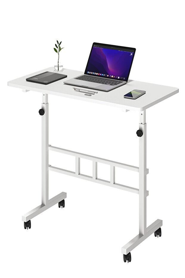 Mobitopya Yükseklik Ayarlı Ergonomik Çalışma Masası Beyaz - Beyaz Demir – Ev Ofis Bilgisayar Masası