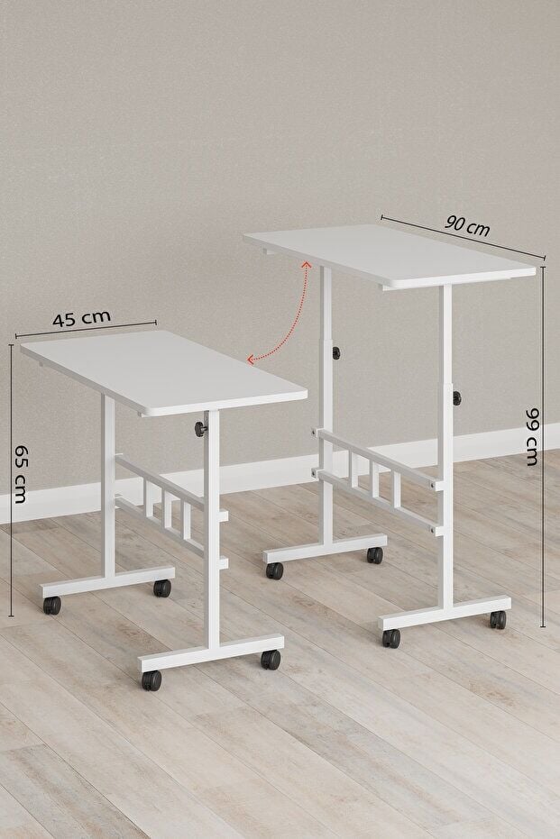 Mobitopya Yükseklik Ayarlı Ergonomik Çalışma Masası Beyaz - Beyaz Demir – Ev Ofis Bilgisayar Masası