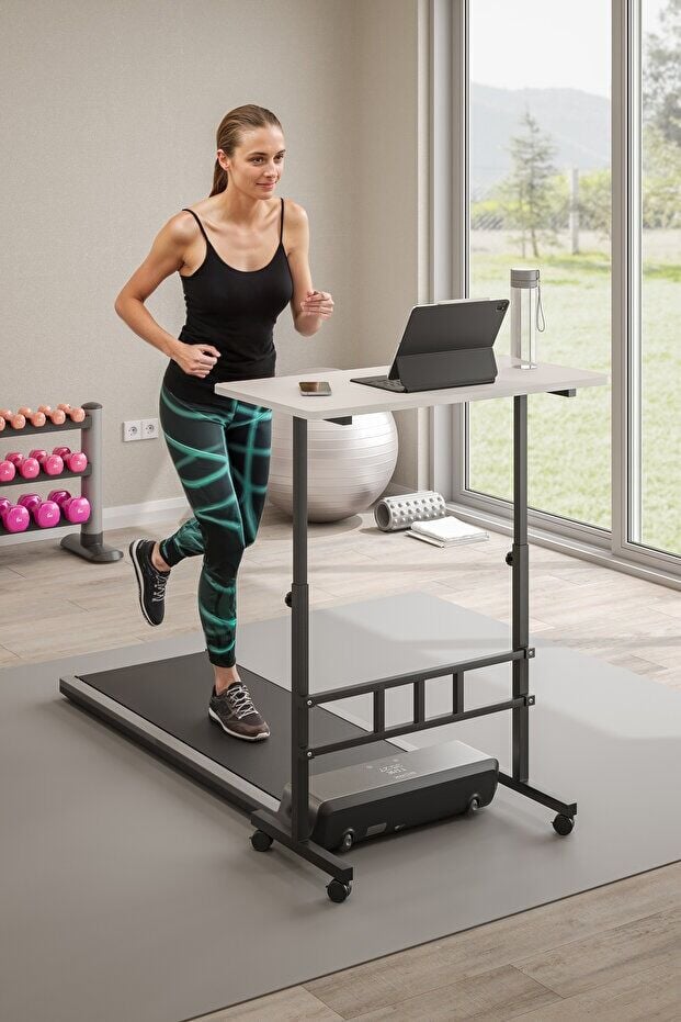 Mobitopya Yükseklik Ayarlı Ergonomik Çalışma Masası Beyaz - Siyah Demir – Ev Ofis Bilgisayar Masası