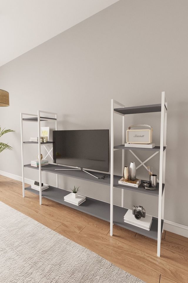 Nilamu | Çok Amaçlı TV Ünitesi & Kitaplık Ofis, Salon ve Ev İçin Şık Tasarım 200x135x30 cm