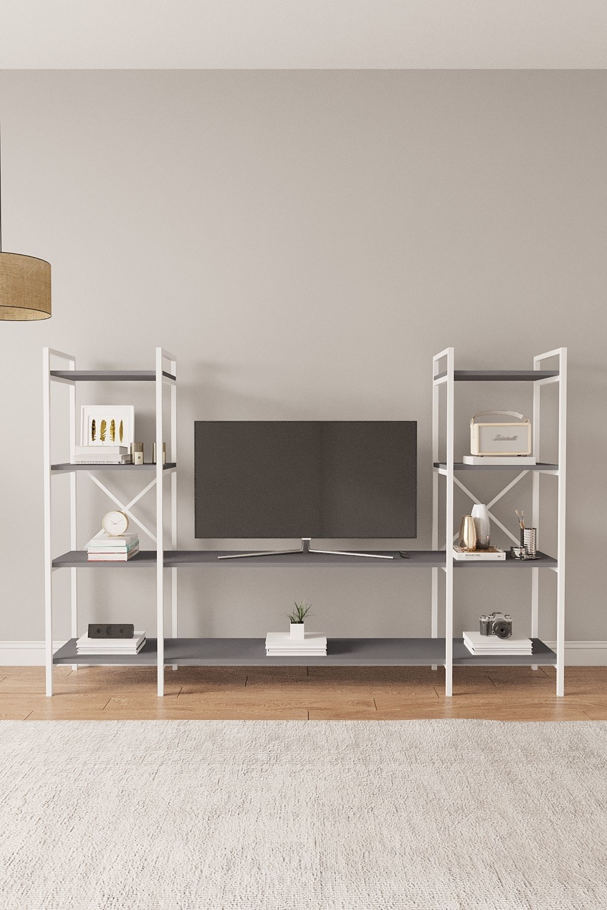 Nilamu | Çok Amaçlı TV Ünitesi & Kitaplık Ofis, Salon ve Ev İçin Şık Tasarım 200x135x30 cm