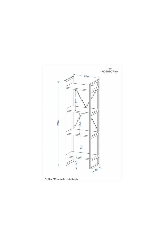 Mobitopya Nilamu Saksılık | 4 Raflı Metal Aksamlı Organizer | Ofis Ev Dekoratif 45×135×30 Cm