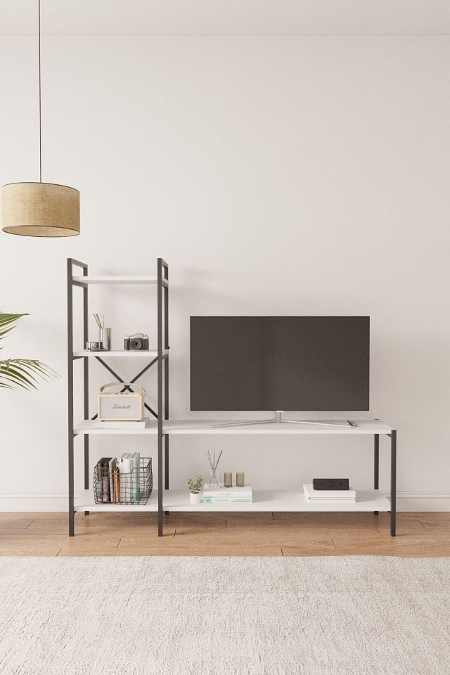 Mobitopya Nilamu Tv Ünitesi | Açık Raflı Tv Sehpası Ve Çok Amaçlı Düzenleyici Raf 150×135×30 Cm