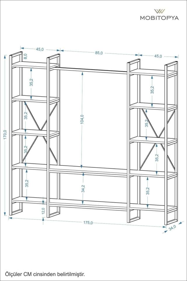 Nilamu Elbise Dolabı | Metal Gövdeli Açık Askılık & Organizer Dolap 175x170x34 Cm Atlantik Çam